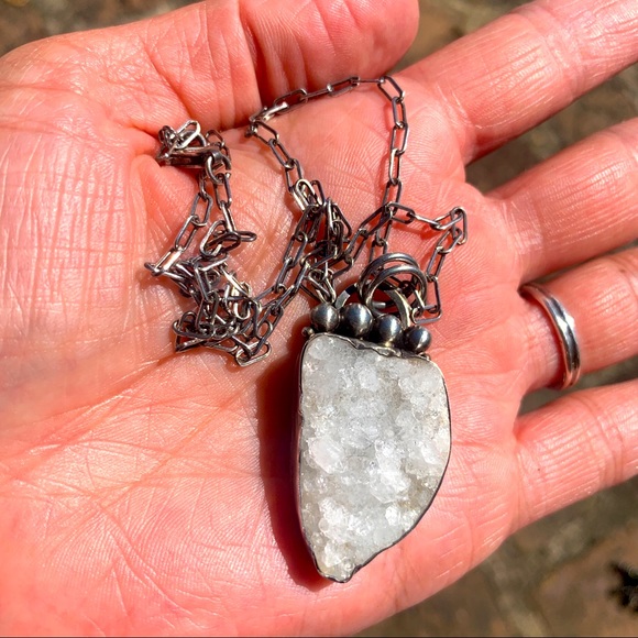 Jewelry - Handmade Natural Quartz Druzy Pendant Necklace